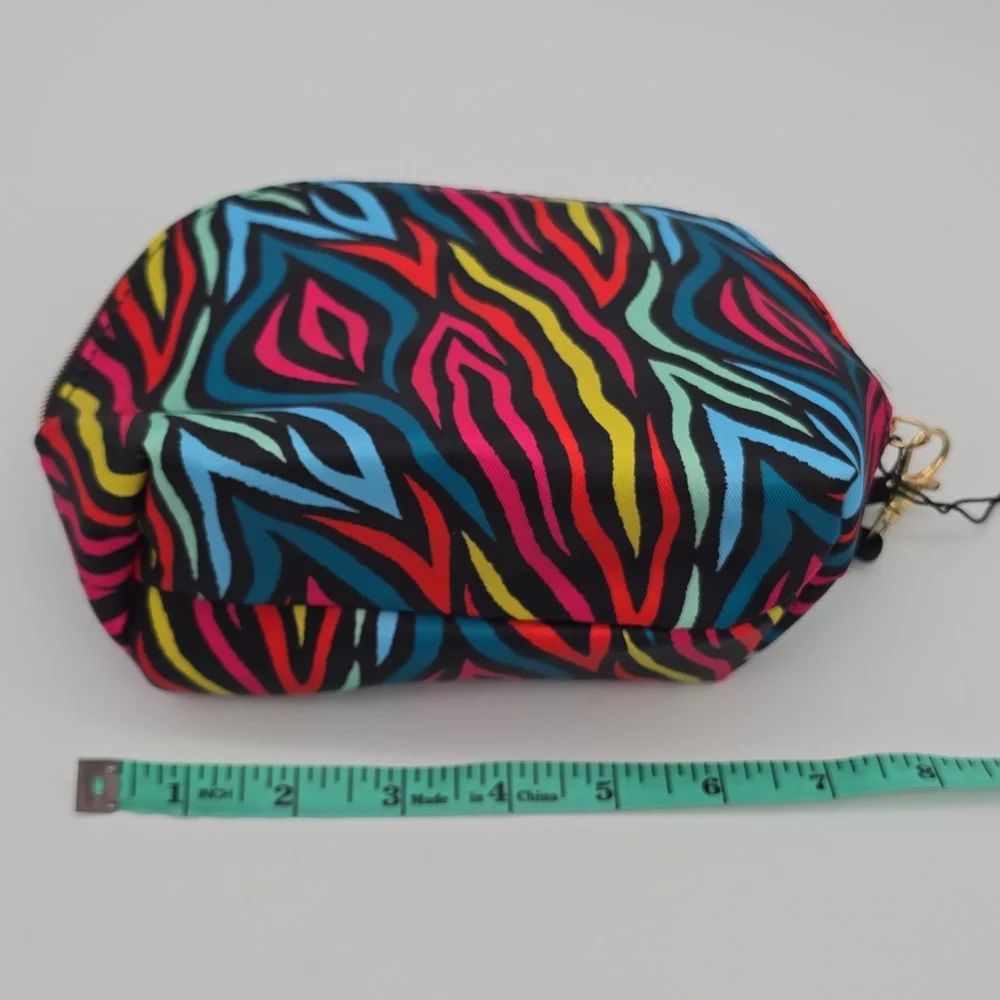 Juicy Couture Rainbow Zebra Print Nylon Small Dome Cosmetic Bag NWT